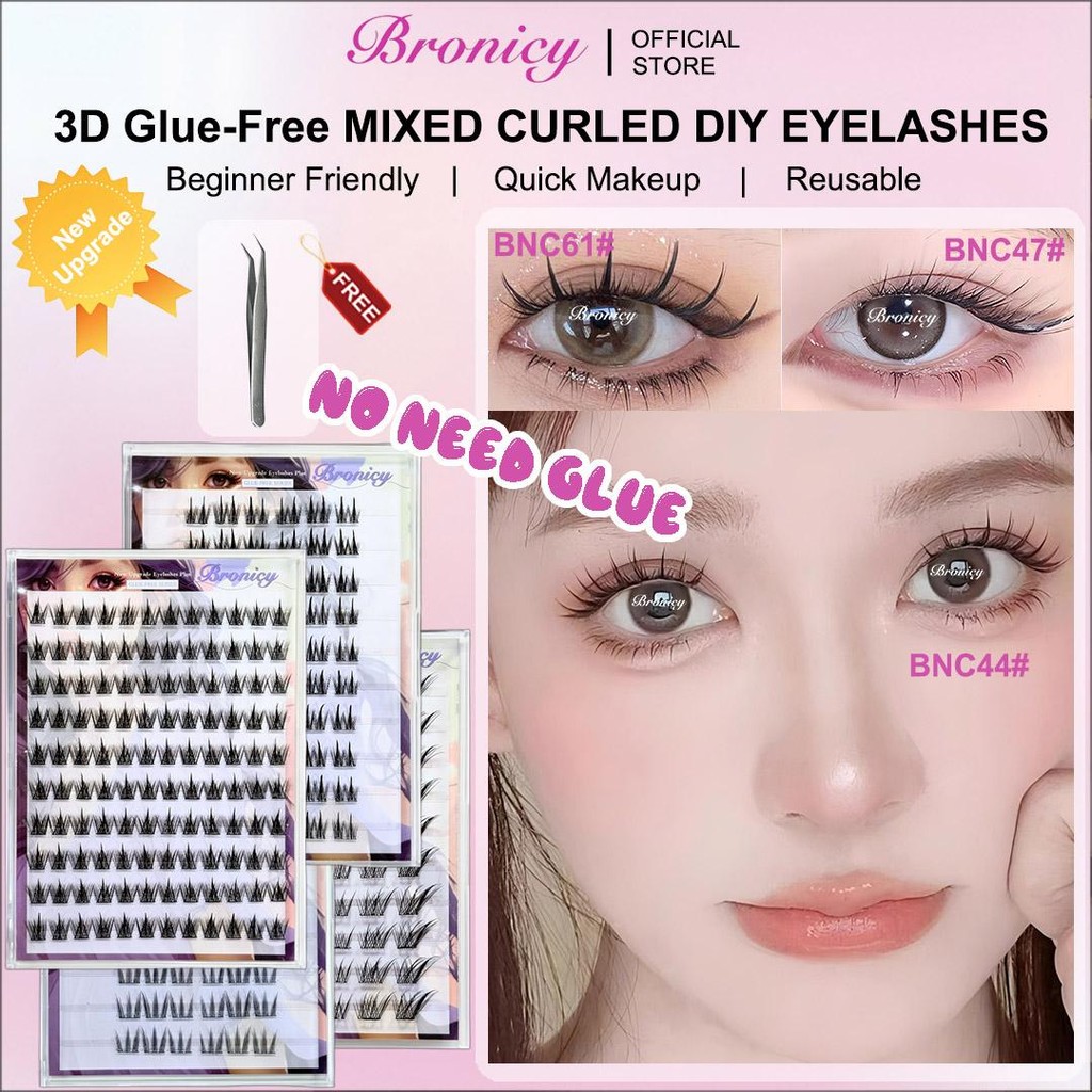 Bronicy ขนตาปลอม 3D ไม่ต้องใช้กาว มีกาวในตัว ขยายตา ติดทน ใช้ซ้ำได้ เหมาะสำหรับมือใหม่