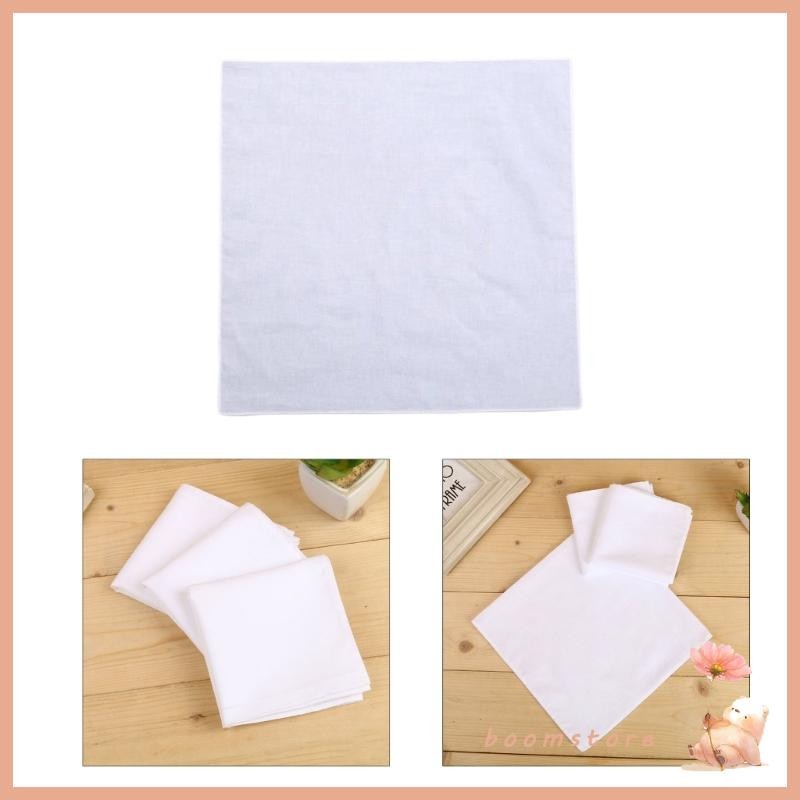 Boom White Hankie ผู้หญิงเย็บปักถักร้อยผ้าเช็ดหน้าผ้าฝ้ายสแควร์นุ่มล้างทําความสะอาดได้ Hanky