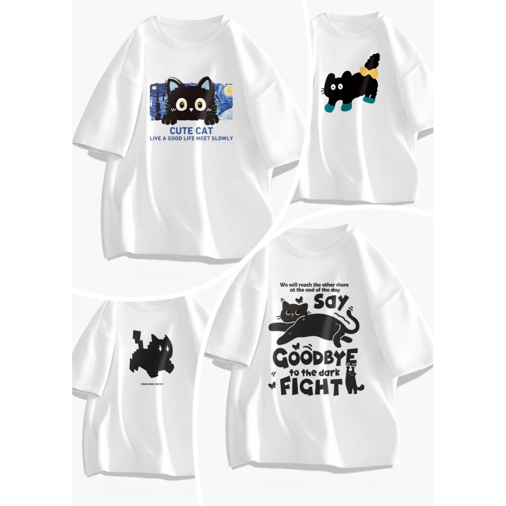 🚚【จัดส่งจากไทย】เสื้อยืดลายการ์ตูนแมวสไตล์เกาหลีสุดน่ารัก แขนสั้น คอกลม ผ้าเนื้อนุ่ม สวมใส่สบาย