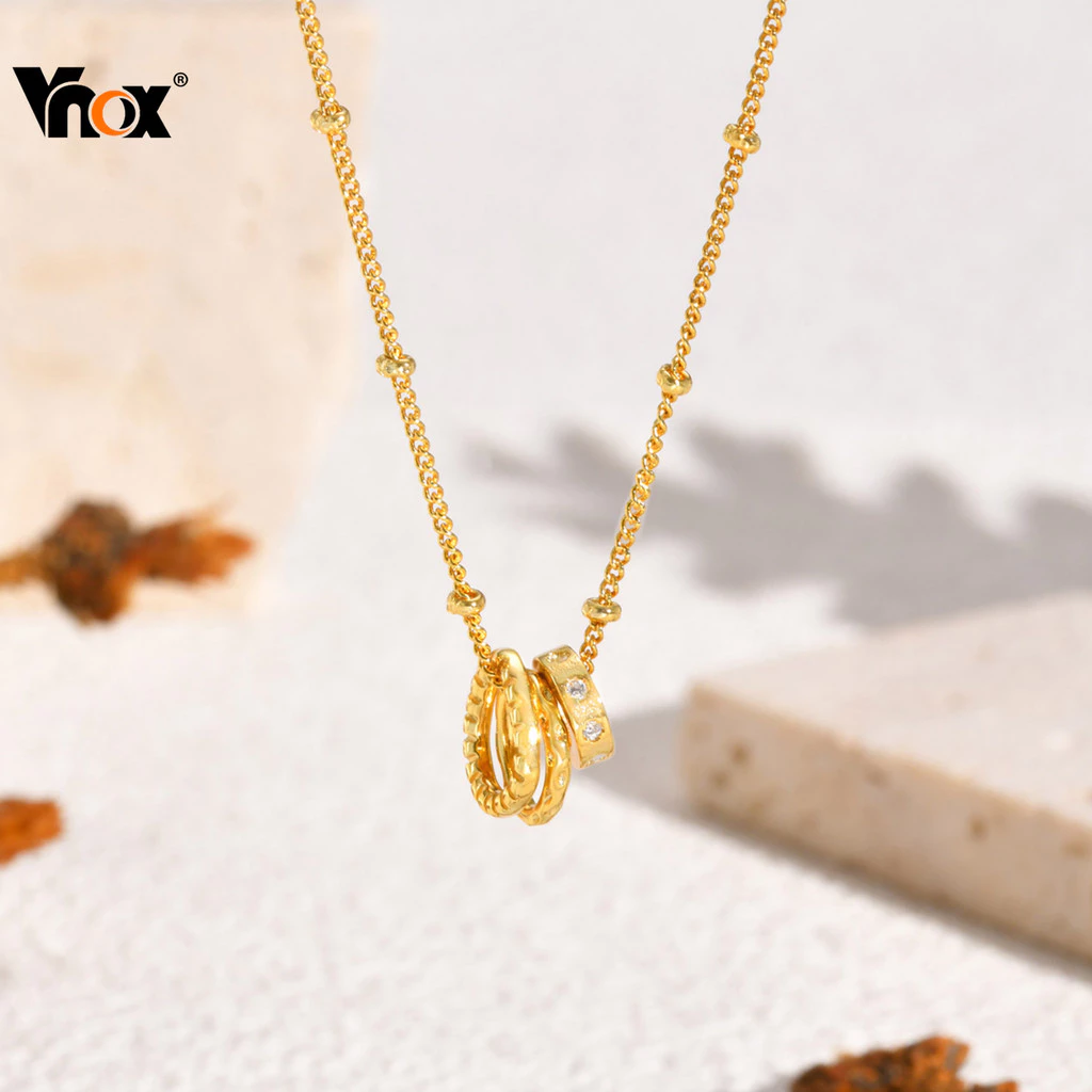 VNOX วีน็อกซ์ แหวนสไตล์จี้สร้อยคอโซ่สแตนเลสสําหรับผู้หญิงสีขาวเพทายกันน้ําหรูหราเสน่ห์เครื่องประดับของขวัญ