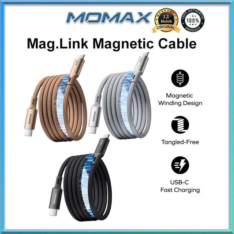 Momax Mag.Link 60W 100W สายแม่เหล็ก Braided USB-C to USB-C PD Cable สายชาร์จเร็ว