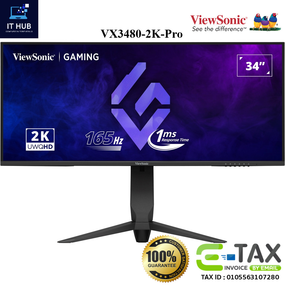 ViewSonic VX3480-2K-PRO 34" VA WQHD 21:9 Gaming Monitor, 165Hz, 1ms, AMD FreeSync™ Premium, HDMI, DP