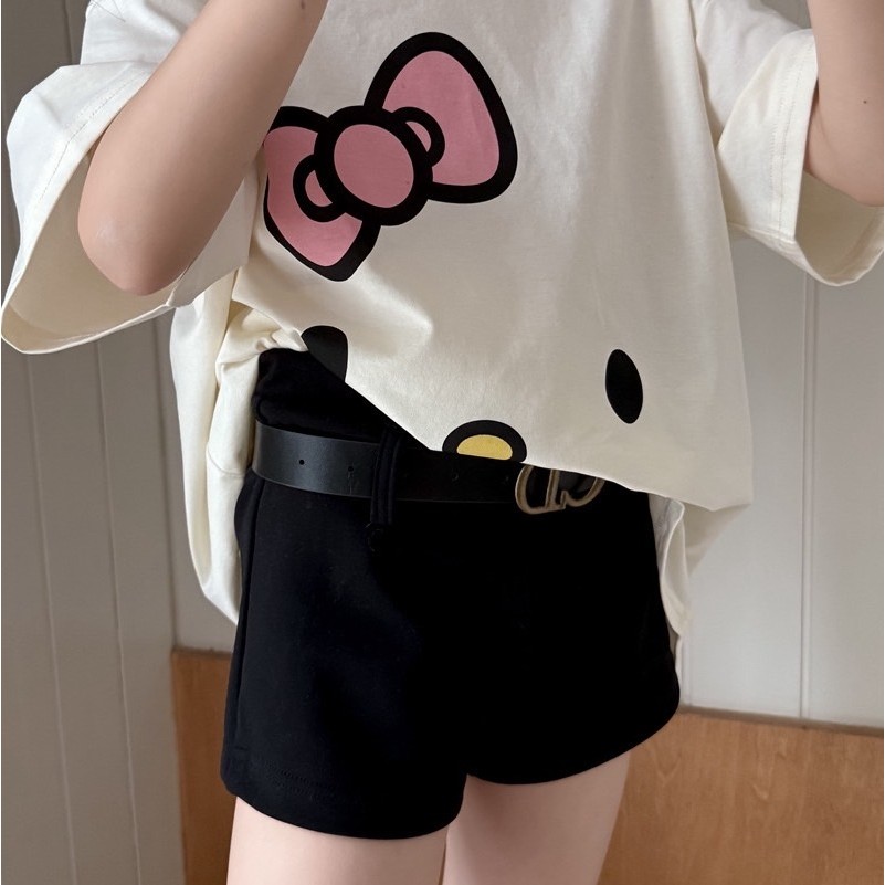 PRETTY BABY พร้อมส่ง กางเกงขาสั้นเด็กผู้หญิง กางเกงผ้ายืด แถมเข็มขัด(1452)