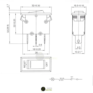 โอเวอร์โหลดสวิทช์ 10A 15A 250V สวิทช์รีเซ็ต (Overload Switch) Reset Switch