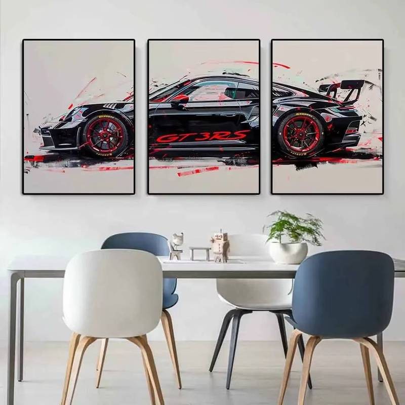แฟชั่นยอดนิยม Super Sports Car GT3 RS Graffiti Wall Art, HD พิมพ์ผ้าใบโปสเตอร์, บ้าน, ห้องนั่งเล่น, ตกแต่งห้อง