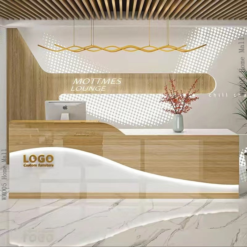 เคาเตอร์ต้อนรับ เคาน์เตอร์ +LED โต๊ะคิดเงิน บาร์กาแฟ สดใส กันน้ำ และป้องกันรอยขีดข่วน กว้าง 60 ซม อัพเกรด