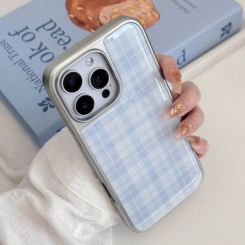 นมอีพ็อกซี่ไฟฟ้าสีน้ําเงินตาหมากรุก TPU สําหรับ apple iphone11 12 13 14 15 16pro max plus