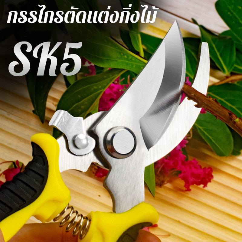 ✄กรรไกรตัดแต่งกิ่งไม้ SK5 สแตนเลส ลดแรงกด น้ำหนักเบา ด้ามกันลื่น 8.5 นิ้ว อุปกรณ์ทำสวน✄