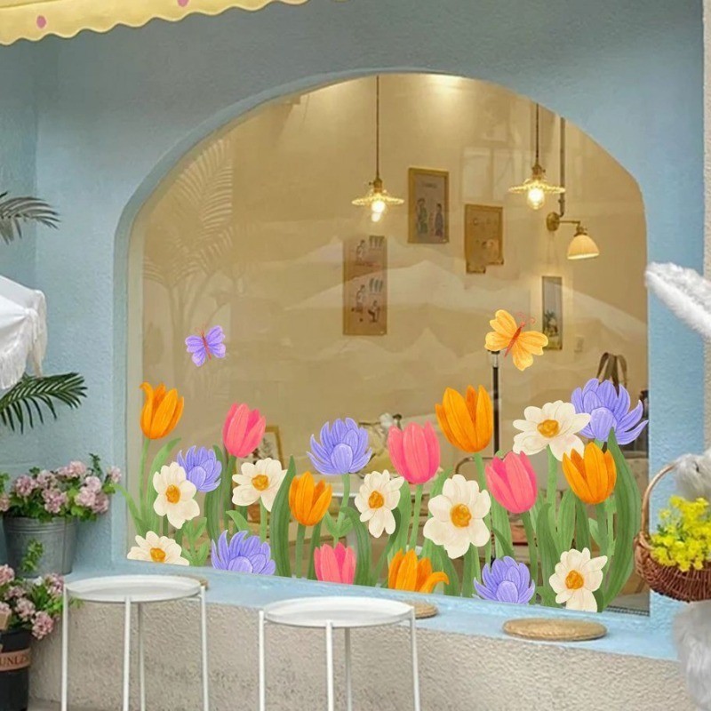 สติ๊กเกอร์สูญญากาศ หน้าต่างกระจก ทิวลิป หน้าต่างร้านค้า ร้านขายเสื้อผ้า ร้านชานม คาเฟ่ ตกแต่งร้าน - รูปที่ 3