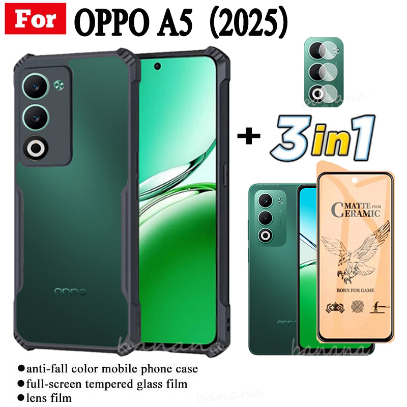 3 ใน 1 สําหรับ OPPO A5 เคสโทรศัพท์กันกระแทกสําหรับ OPPO A5X A5 Pro A5i เซรามิค Frosted ฟิล์ม + ฟิล์ม