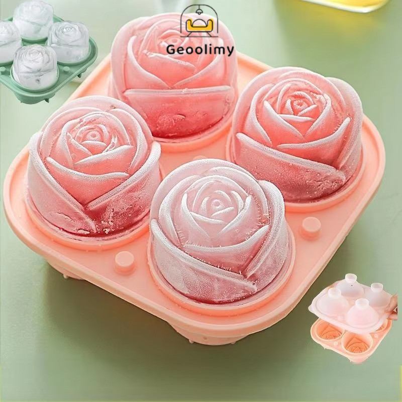 💞แม่พิมพ์ทำน้ำแข็งรูปดอกกุหลาบ 4 ช่อง ถาดทำน้ำแข็งซิลิโคน DIY สร้างสรรค์สำหรับใช้ในบ้าน💞