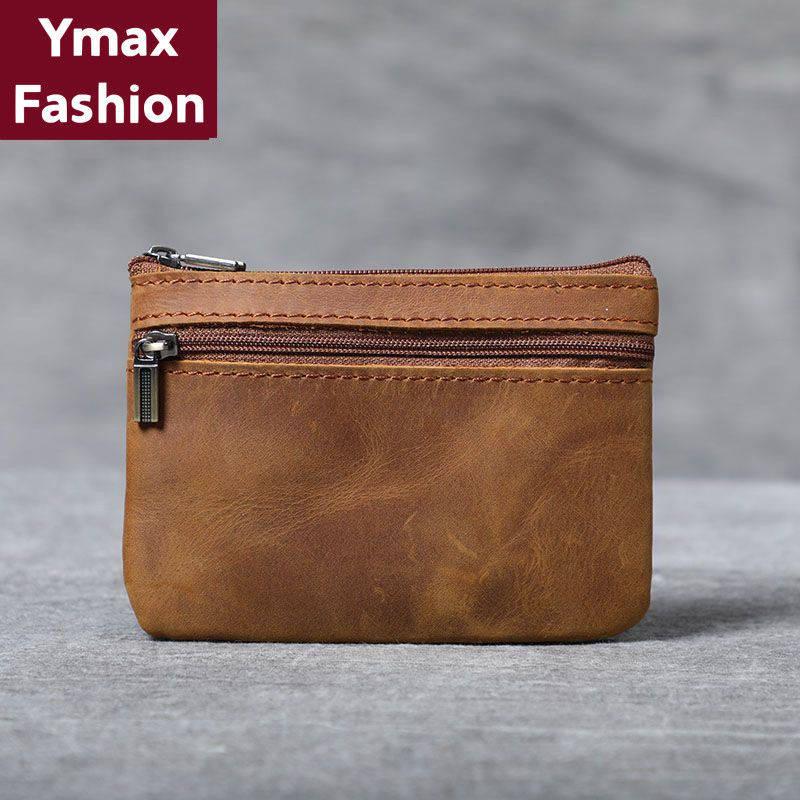 YMAX Mini Card Holder กระเป๋าใส่เหรียญขนาดเล็กผู้ชายผู้หญิง Retro Handmade Original Ultra-Thin Retro Drivers License Key Case
