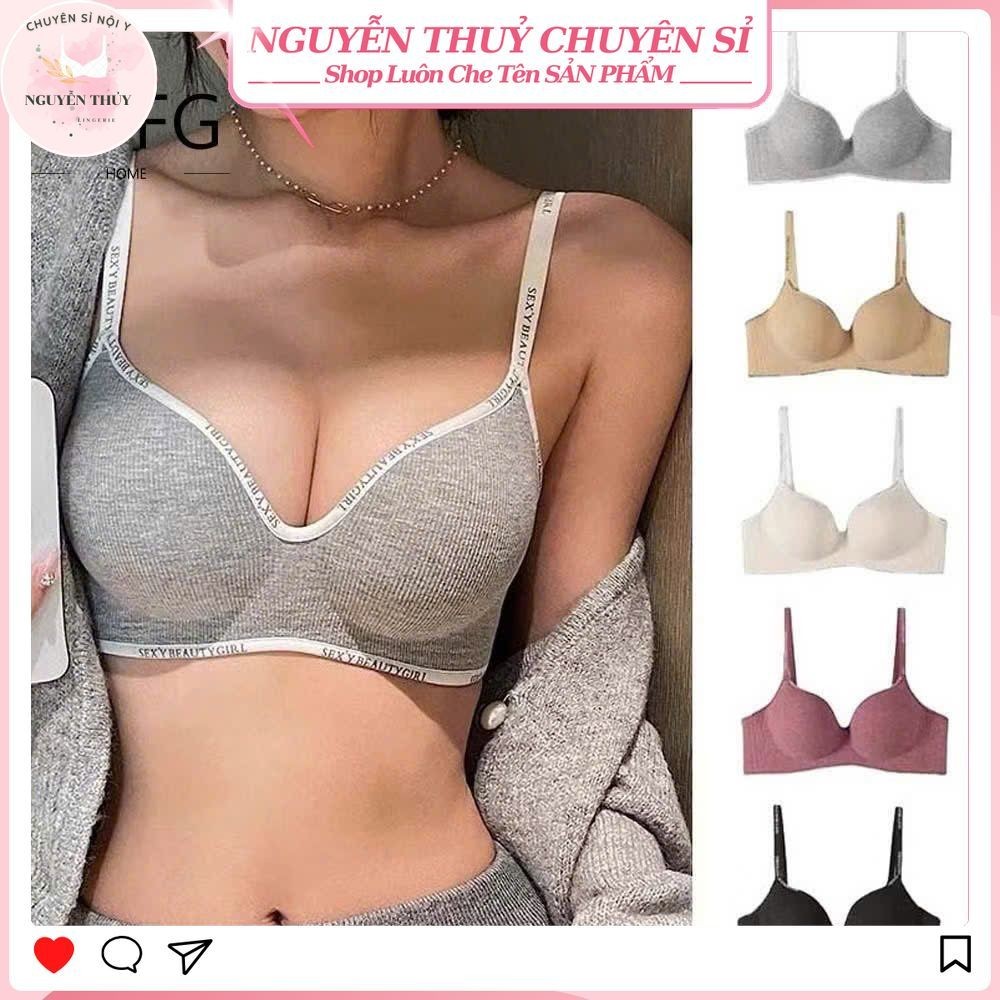 (Hot Item 2025) Combo of 4 บราผู้หญิง Push-Up พร้อมโฟมผ้าฝ้ายหนา 3.5 ซม.ไม่มีขอบ SexyBeautyGirl Lett