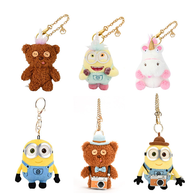 Universal Minions ของแท้ที่ได้รับอนุญาต Minions TIM Bear Unicorn ตุ๊กตาจี้ตุ๊กตากระเป๋าเป้สะพายหลังพ