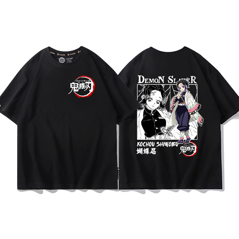 Demon Slayer เสื้อยืด Kimetsu ไม่มี Yaiba Infinity Castle Baju เสื้อ Kochou Shinobu ผ้าฝ้ายแท้พิมพ์รอบคอแขนสั้น