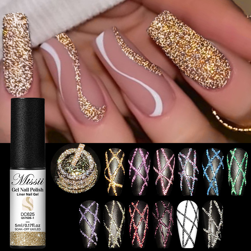 MTSSII 5ml กลิตเตอร์ภาพวาดสาย 3Dเคลือบเงา สดใส เจลเล็บไลน์ เจลเล็บโซคอฟ ยูวี เอเลดี