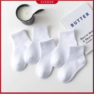 ถุงเท้ากีฬาสีขาวสำหรับเด็กผู้ชายเด็กผู้หญิง 5 คู่ 1-13 ปี