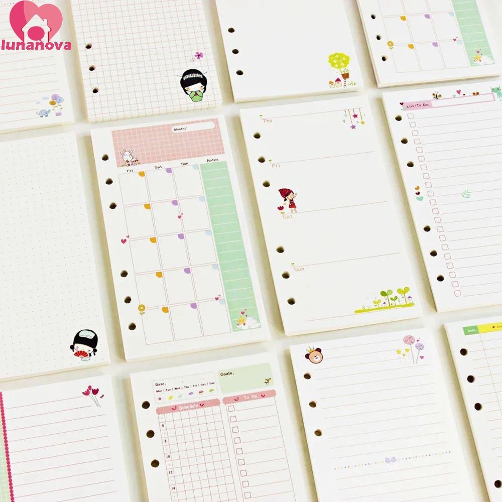 Lunanova กระดาษใบหลวม Refill Daily Planner A5 A6 Agenda To do List รายสัปดาห์ 45 แผ่น Binder ภายในหน้า