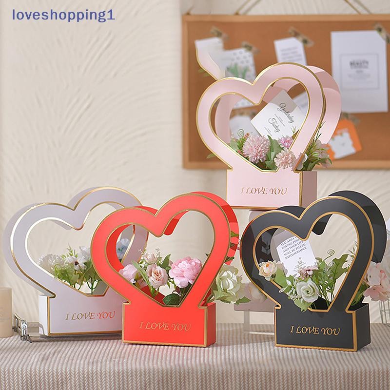Loveshopping 1 PC ตะกร้าดอกไม้แบบพกพา Rose ดอกไม้กล่องห่อถุงของขวัญสําหรับงานแต่งงานวันเกิด Christmas Party ช่อดอกไม้อุปกรณ์ตกแต่ง TH