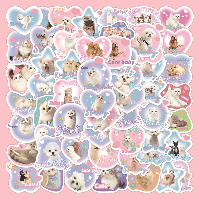 สติ๊กเกอร์ สติ๊กเกอร์สัตว์เลี้ยง 60 ชิ้น/แพ็ค ชุด PVC น่ารักกันน้ำ ตกแต่ง สติ๊กเกอร์ไดคัท ลายน่ารัก พร้อมส่งในไทย