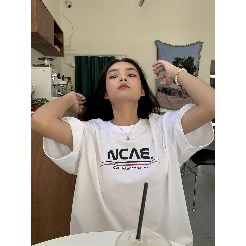 Papaya เสื้อยืด Oversize สกรีนลาย "NCAE" เสื้อผ้าแฟชั่นสไตล์มินิมอล WS1144 Lady Clothing