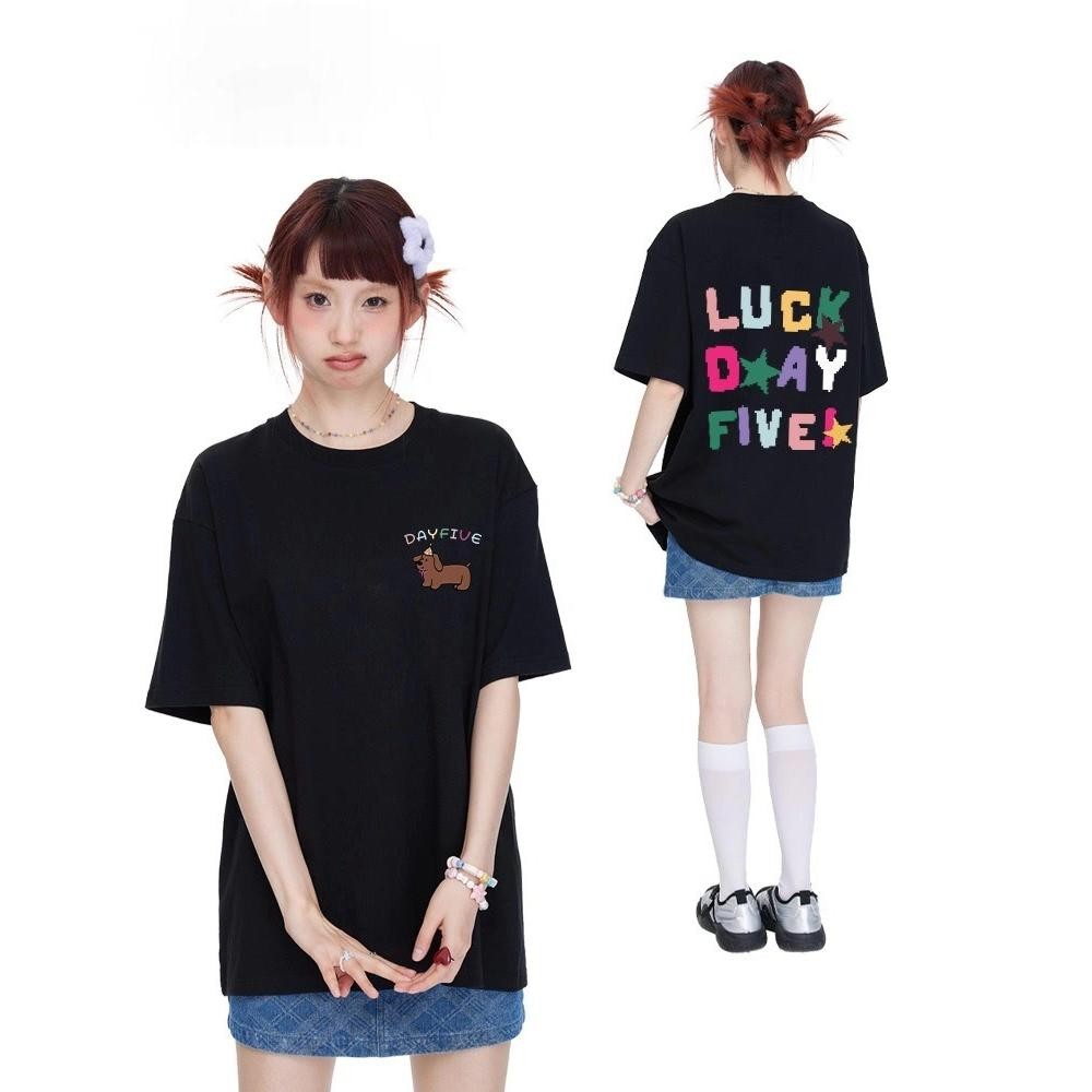 Papaya เสื้อยืด Oversize ลาย "Luck Day Five" สไตล์ลำลอง คอตตอน 100% WS1177
