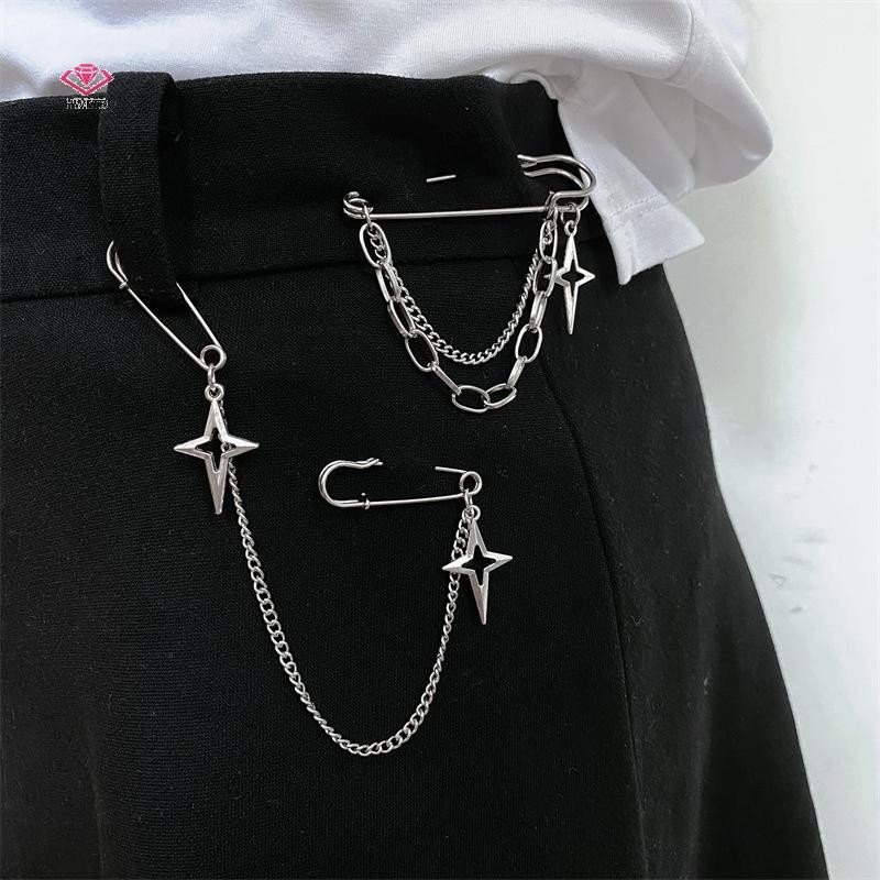 HWETR สไตล์เกาหลีโซ่โลหะเข็มกลัดสําหรับผู้หญิงผู้ชายชุดตกแต่ง sel CHAIN ลูกปัดโลหะ Pin ผ้าเครื่องประดับอุปกรณ์เสริมใหม่