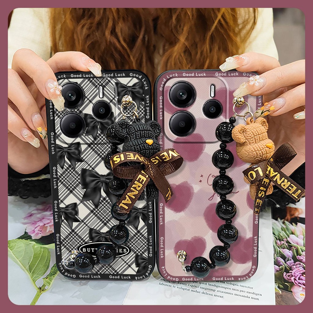 กันน้ําสร้อยข้อมือหมีเคสโทรศัพท์สําหรับ Redmi Note14 5G Global น่ารักป้องกันกรณีปกหลังเรียบง่ายนุ่มกรณีผิวรู้สึกซิลิโคนการ์ตูนเคสโทรศัพท์สกปรกทน