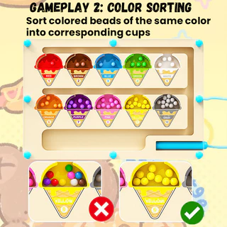 GeeToy เกมกระดานแยกสีแม่เหล็กและเขาวงกตตัวเลข เกมนับเลขและจับคู่ ฝึกสมาธิ ของเล่นไม้เสริมพัฒนาการเด็ก