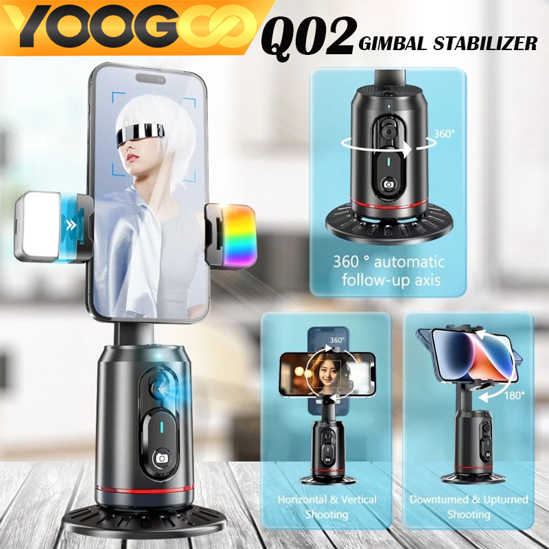 YOOGOO ไม้เซลฟี่ Gimbal Stabilizer Q02 ถ่ายภาพอัจฉริยะ 360° Auto Face Tracking รีโมทควบคุมในตัว ไฟ LED ขาตั้งโทรศัพท์