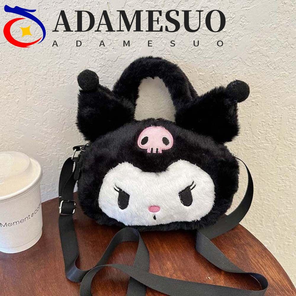 Adamesuo Plush Kuromi ข้อความกระเป๋า,ขนาดใหญ่ความจุสไตล์เกาหลีสัตว์ไหล่กระเป๋า,แบบพกพายัดตุ๊กตากระเป๋าเงินเหรียญกระเป๋าสตางค์Crossbodyกระเป๋าการ์ตูนKuromiกระเป๋าถือหญิง