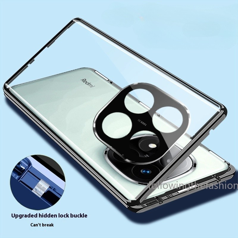 ปลอกสําหรับ Xiaomi Redmi Note 14 Pro 5G Redmi Note 14 Pro Pro + เคสโทรศัพท์ 360° โลหะแม่เหล็กกันกระแทกเต็มรอบทิศทาง ความละเอียดสูง กระจกเหนียวกล้องเลนส์ป้องกันพลิกล็อคปก