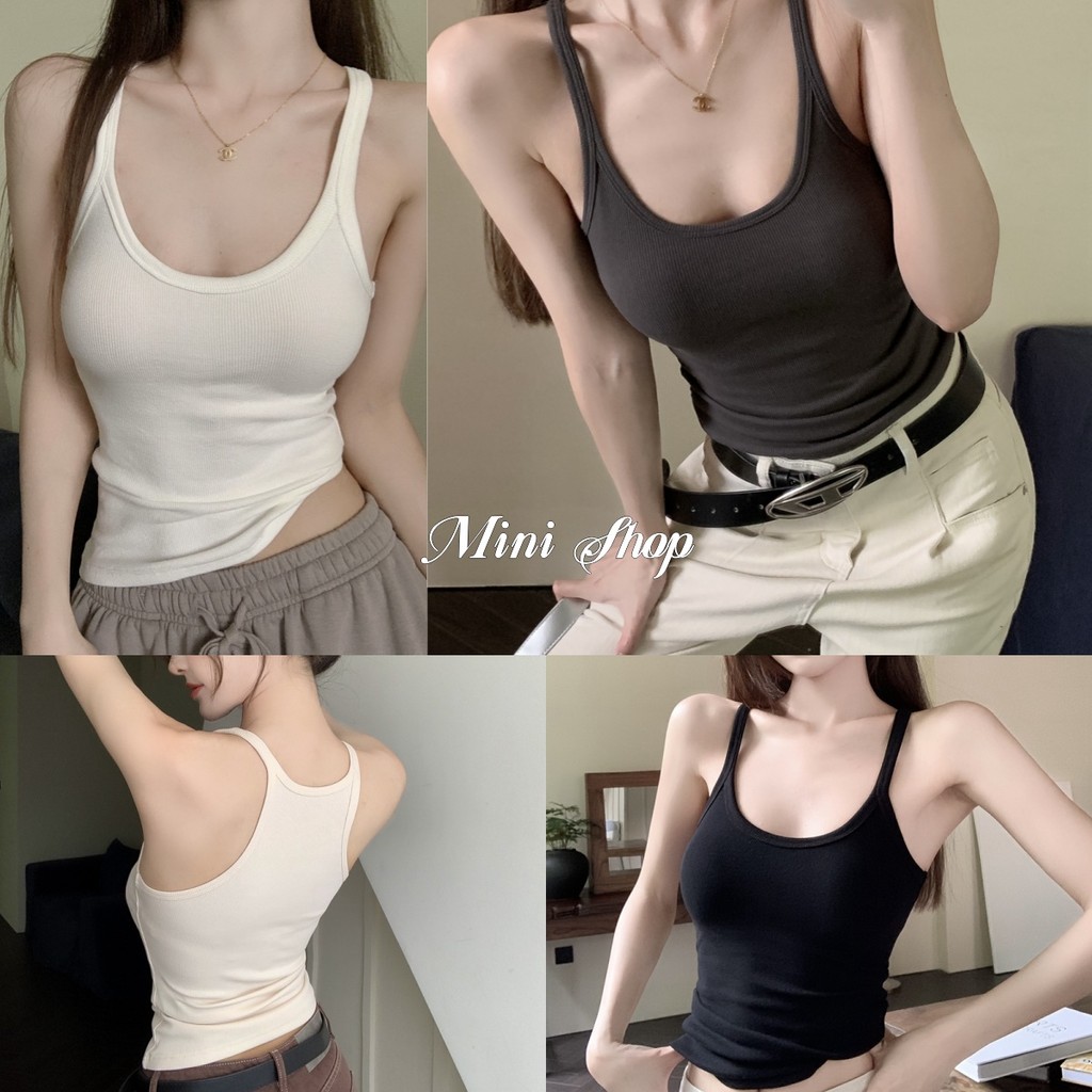 Mini shop🌸พร้อมส่ง🌸 (FY130)เสื้อกล้ามผู้หญิง เบสิก สีพื้น สไตล์ลำลอง หลากสี  ไตล์เกาหลี  เสื้อสายเดี่ยวแฟชั่น เสื้อส