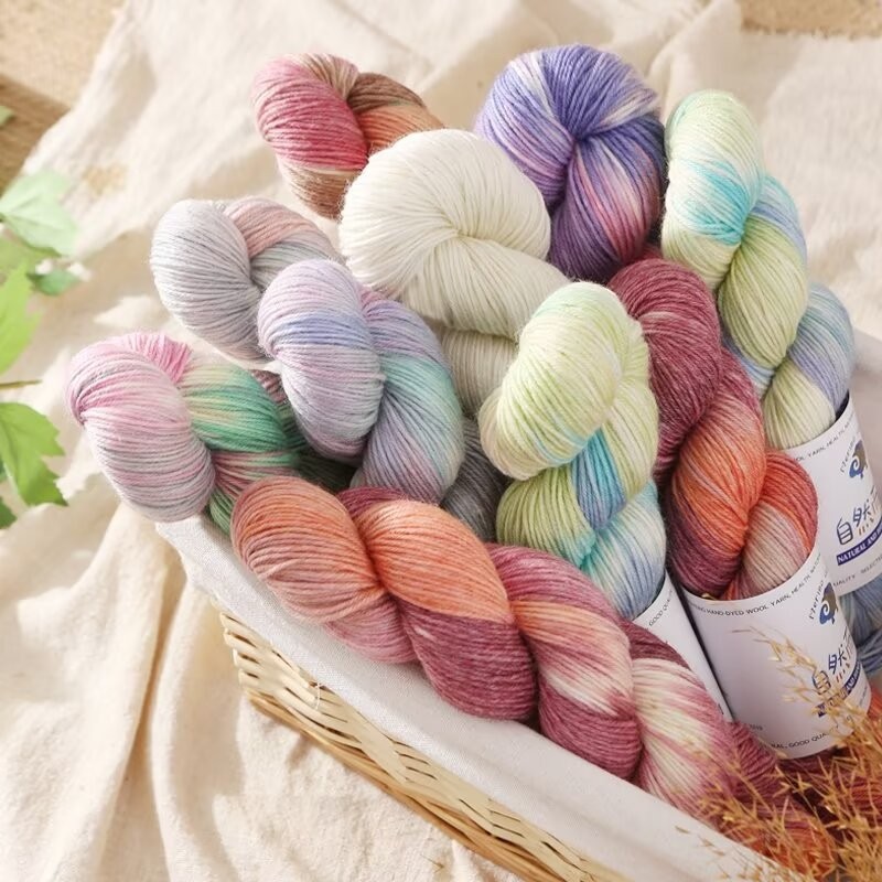 Dopamine มือย้อมเส้นด้ายขนแกะส่วนเส้นด้ายย้อมเส้นด้ายขนสัตว์ DIY ถักมือเด็กเสื้อกันหนาวผ้าพันคอเส้นผ้าคลุมไหล่