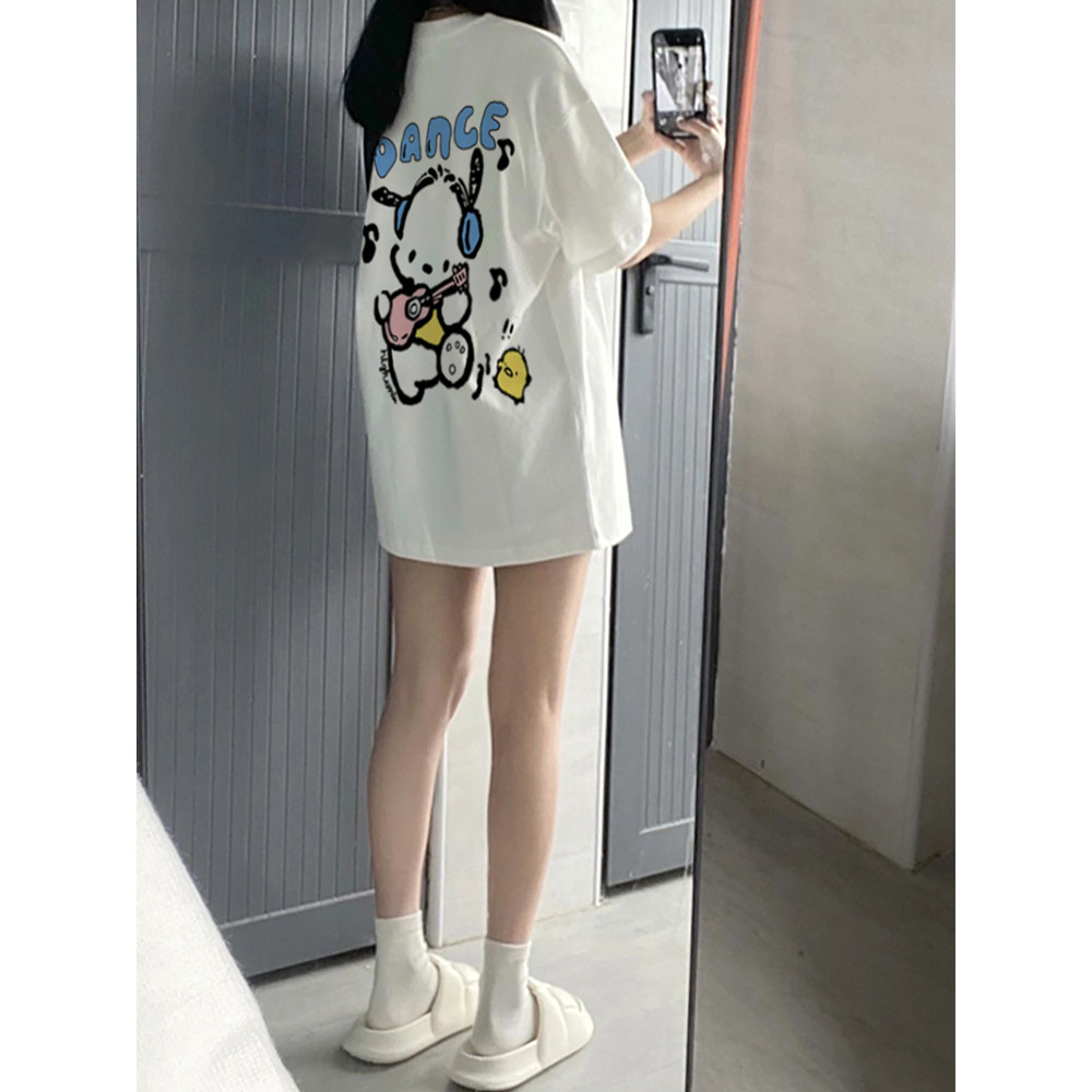 เสื้อยืดแขนสั้นพิมพ์ลายการ์ตูนสไตล์วิทยาลัยสำหรับผู้หญิงในช่วงฤดูร้อนหลวมๆ ดีไซน์เฉพาะตัว เสื้อแขนสั้น ins