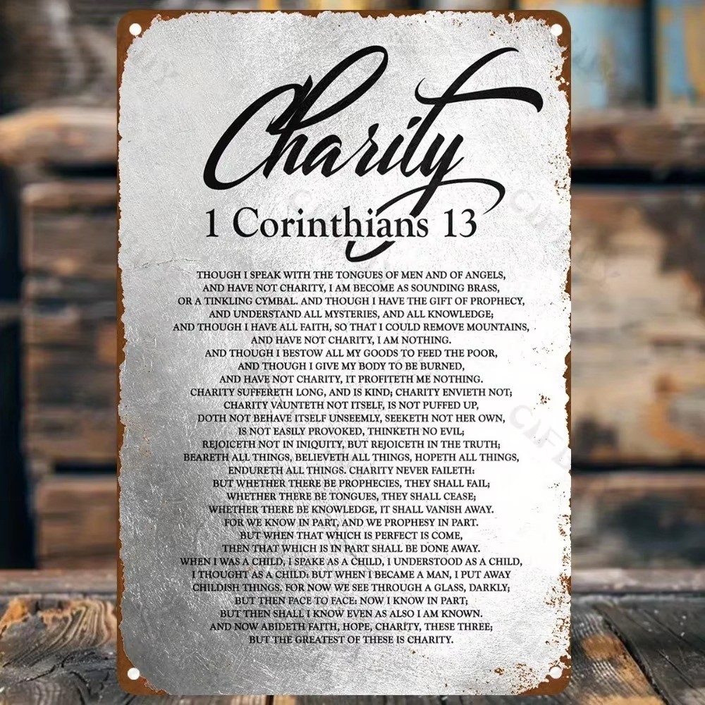 1 PC Vintage แรงบันดาลใจอลูมิเนียม Charity ป้าย 1 Corinthians 13 Scripture Wall Art โลหะ Plaque สําห