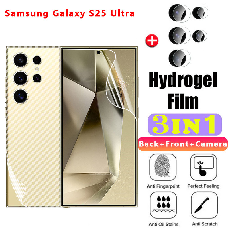 Samsung S25 Ultra S25 Plus 5G 2025 ฟิล์มไฮโดรเจลป้องกันหน้าจอนุ่มกล้องเลนส์ฝาครอบฟิล์มใสบนSamsungS25Ultra S25Ultra S25Plus S25+ โทรศัพท์ป้องกันฟิล์มด้านหลัง
