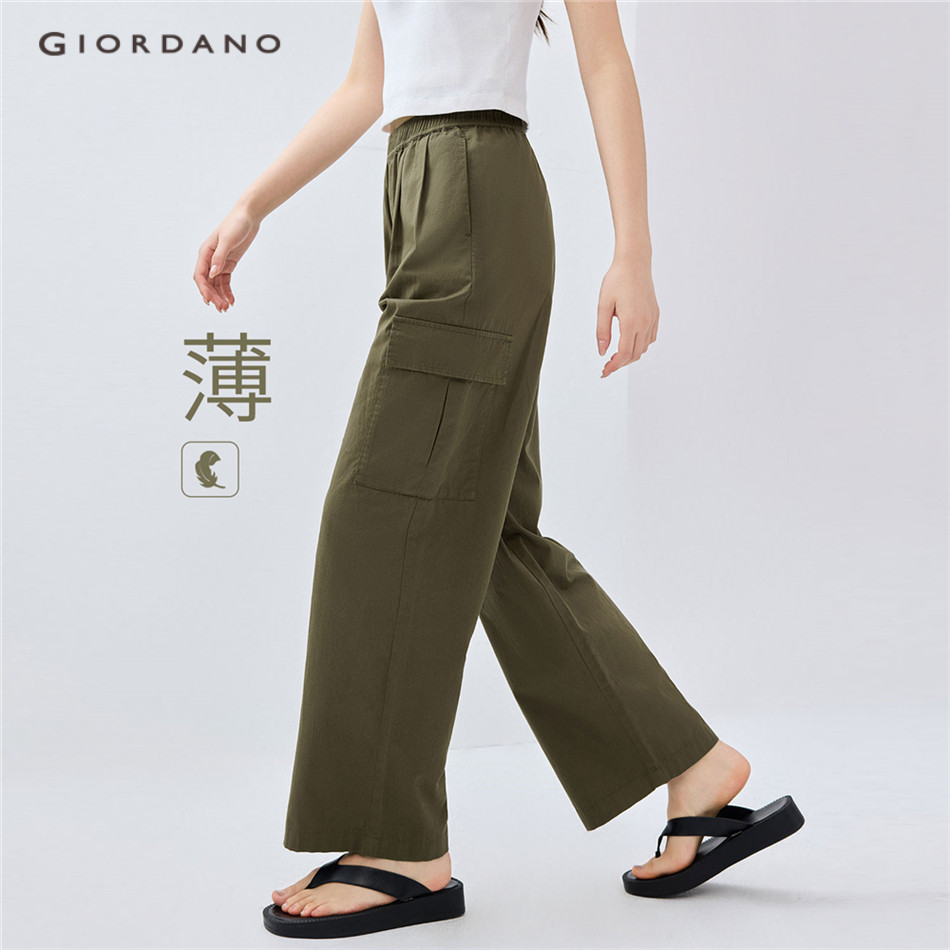 GIORDANO WOMEN 100% Cotton cargo pockets wide leg pants 05415061