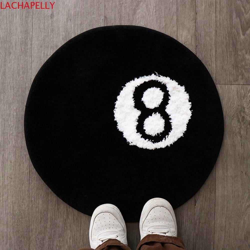 LACHAPELLY 8 Ball พรม, ตุ๊กตากันลื่น 8 Ball Rug, Creative Round Soft Black 8 Ball Mat Hoom Decor