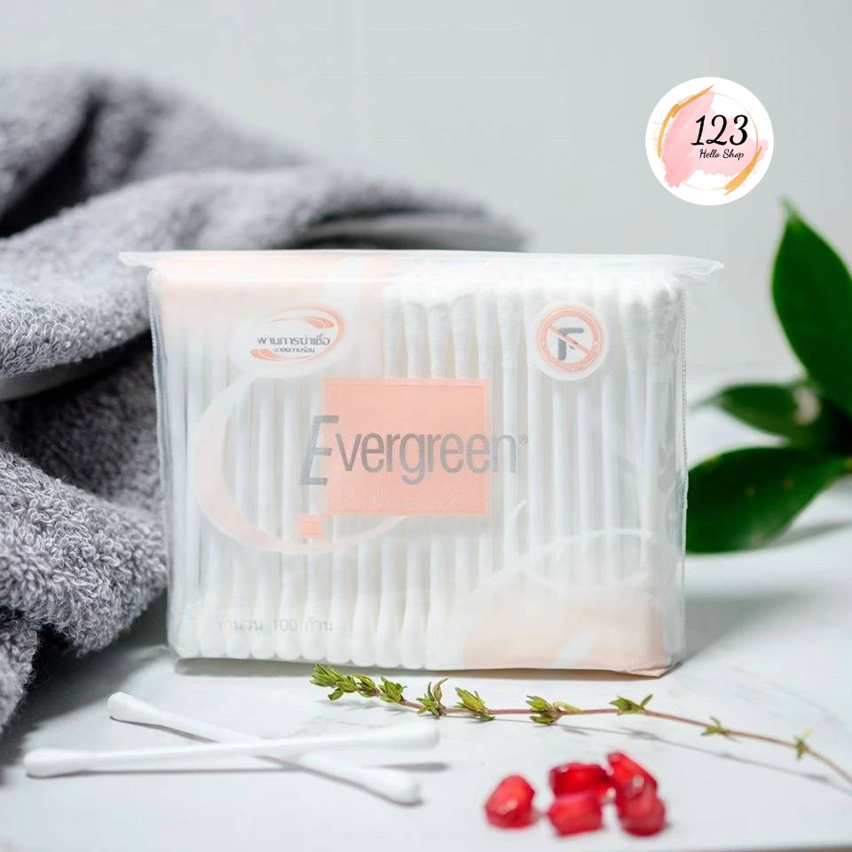 📍 (1ห่อ) Evergreen Cotton Bud 100 ชิ้น เอเวอรกรีน สำลีก้าน ✨