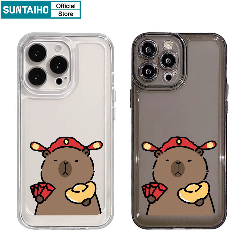 Suntaiho น่ารักปลอก Capybara Holding Gold รูปแบบเคสโทรศัพท์สําหรับ Iphone 16 15 14 13 12 11 Pro Max IP 7 8 Plus Iphon X Xs XR Xs Max TPU Soft Premium Clear กันกระแทกปกหลัง