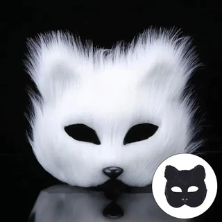 ขนปุย Fox Tail Cat Paws ถุงมือและหู Headwear Face Mask คอสเพลย์เครื่องแต่งกาย Wolf Therian หน้ากากชุด Halloween Party Accessorie
