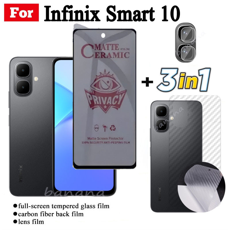 3 IN 1 Infinix Smart 10 Anti-Spy Privacy Ceramic film สําหรับ Infinix Smart 9 สมาร์ท 8 7 6 5 เลนส์กล้องกระจกป้องกันหน้าจอและฟิล์มด้านหลัง
