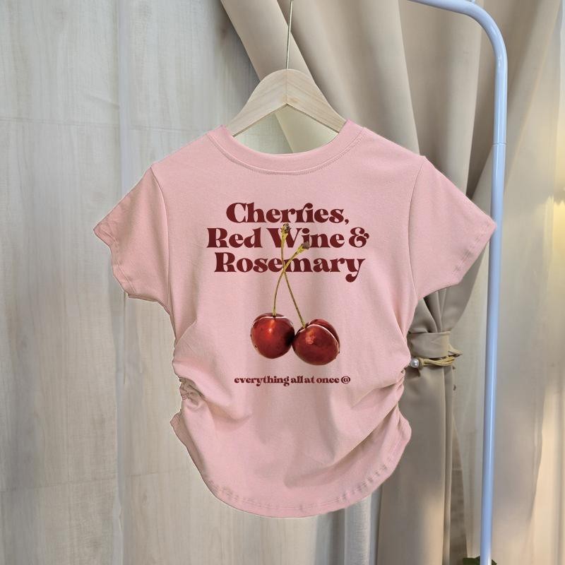 เสื้อยืดเอวสม็อก เอวจั๊ม สกรีนลายเชอรรี่ ทรงสวยเข้ารูป ระบายอากาศได้ดี สินค้าอยู่กทม.พร้อมส่ง