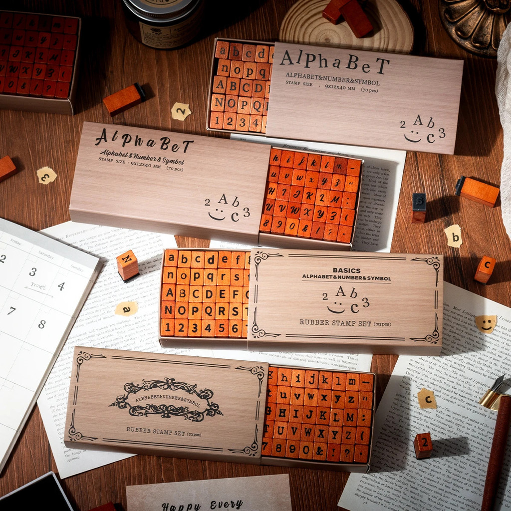 Journal GO 70 ชิ้น/เซ็ตไม้ยางตัวอักษรตัวอักษรจํานวนแสตมป์ชุดสําหรับการ์ด Collage Junk Journal Scrapbooking DIY มาตรฐานซีล