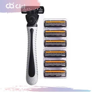 Alat Pisau Cukur Manual Set gagang Pegangan Anti Licin Empuk Tahan Lama Pisau tiga 3 lapis Mata Silet cukur Kumis janggut Tajam isi ulang ganti mata pisau Pria Wanita Disposable Yukinawa 3 Razors 1 + 6 Isi Refill 6pcs +1 Dudukan kepala Strip Pelicin Kulit
