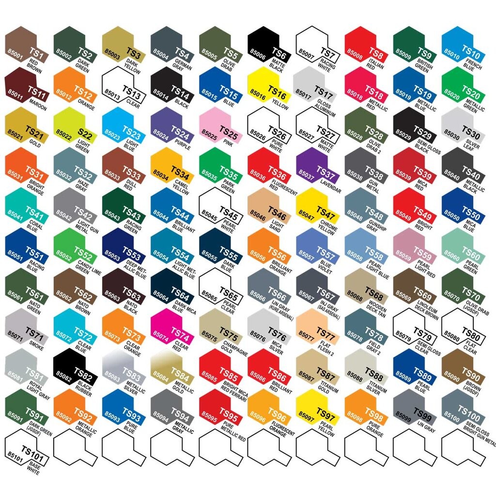 TAMIYA Lacquer Spray Color (TS-1 - TS-100) สีสเปรย์แลคเกอรพ่นโมเดล 85001 85002 85003 85004 85005 85006 85007 85008 85009
