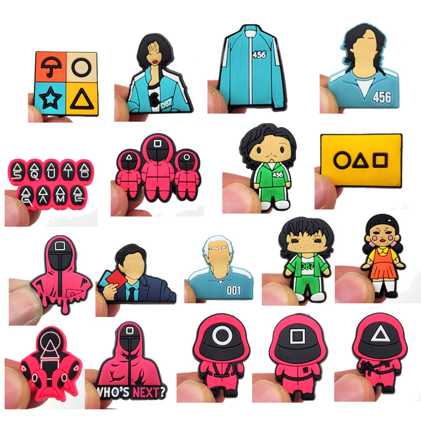 Jibz สําหรับ Croc Pins PVC ใหม่น่ารักการ์ตูนละครปลาหมึกเกมรองเท้าปุ่ม Charm