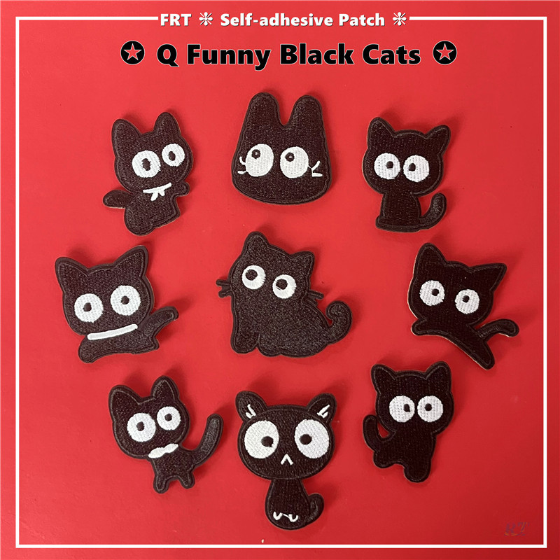 ☸ Q Funny Black Cats Series 05 แพทช์สติ๊กเกอร์แบบมีกาวในตัว ☸ 1 ชิ้น DIY เหล็กบนเย็บเสื้อผ้ากระเป๋าอุปกรณ์เสริมตกแต่งป้ายแพทช์