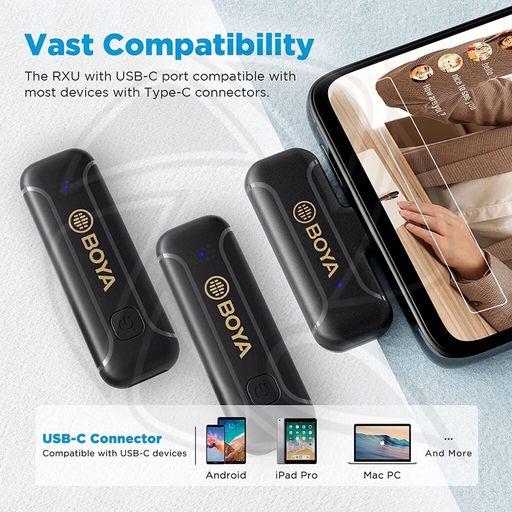 (แท้100%) ไมค์หนีบปกเสื้อไร้สาย BOYA BY-WM3T2 Mini 2.4GHz Wireless Microphone USB C for Mobile Phone